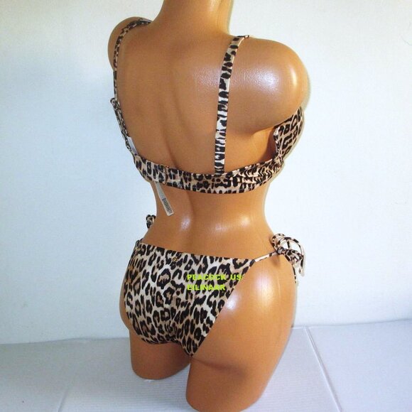 38DDD/XL Victoria Secret Swim Icon Push Up Top Bikini Side Tie Bottom Leopard - Picture 3 of 13